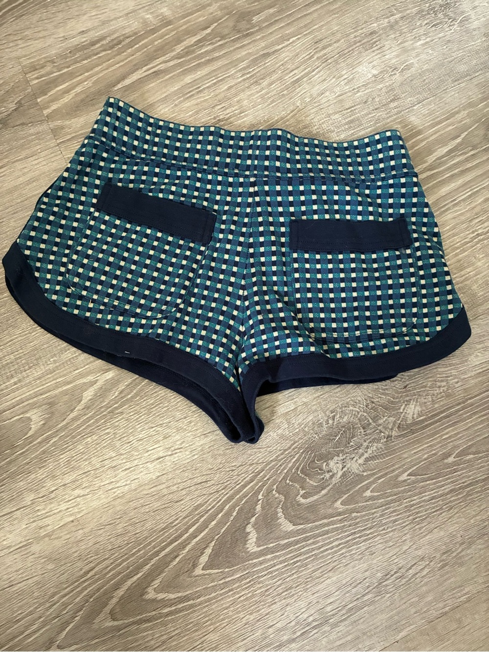Marc by Marc Jacobs Navy & Teal Check Plaid High Waist Shorts